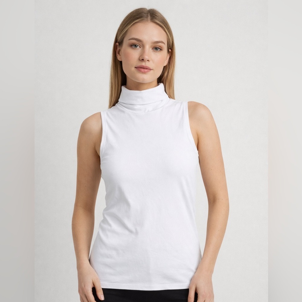 Babaton White Sleeveless Turtleneck Tank